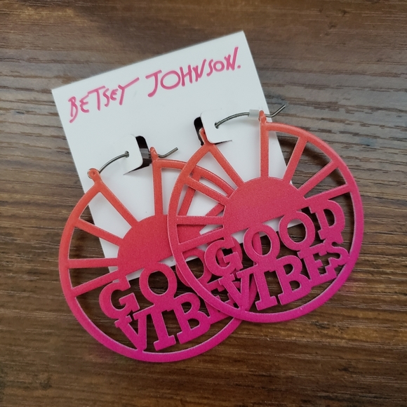 Betsey Johnson "Good Vibes" Earrings - Picture 2 of 6